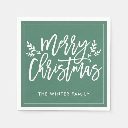 Serviette En Papier Joyeux Noël Vert moderne Script Vacances (Devant)