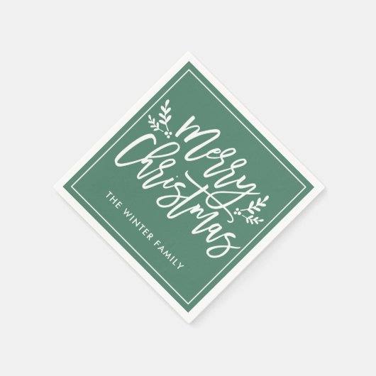 Serviette En Papier Joyeux Noël Vert moderne Script Vacances (Coin)