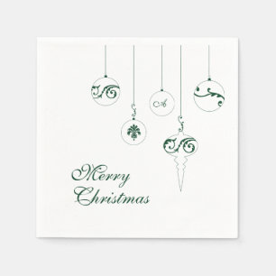 Serviette En Papier Joyeux Noël Vert Monogramme Bauble Carré