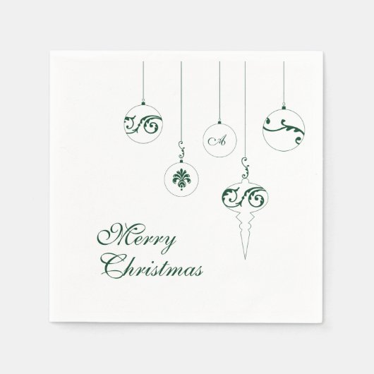 Serviette En Papier Joyeux Noël Vert Monogramme Bauble Carré (Devant)