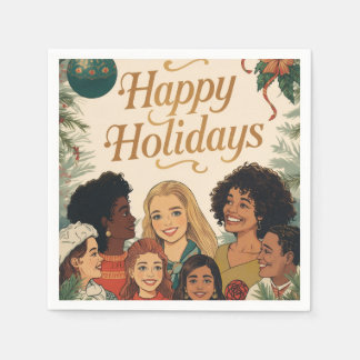 Serviette En Papier Joyeux Noël Vintage Famille Message Nouvel An