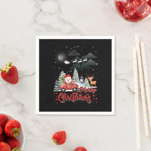 Serviette En Papier Joyeux Noël Vintage Red Père Noël Truck Cadeaux