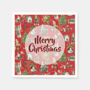 Serviette En Papier Joyeux Noël Vintage Retro Fête Rouge