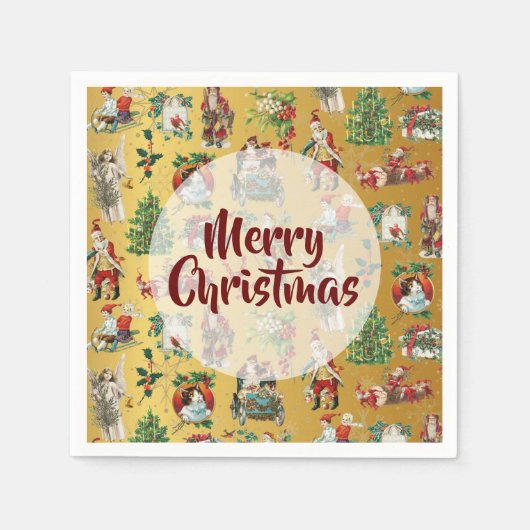 Serviette En Papier Joyeux Noël vintage Retro Gold (Devant)