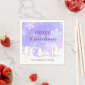 Serviette En Papier Joyeux Noël violet Maison Blanche Snowflakes (En situation)