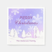 Serviette En Papier Joyeux Noël violet Maison Blanche Snowflakes (Devant)