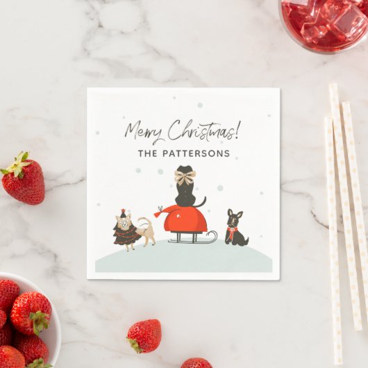 Serviette En Papier Joyeux Noël Whimsical mignon Chiens Personnalisé N (En situation)