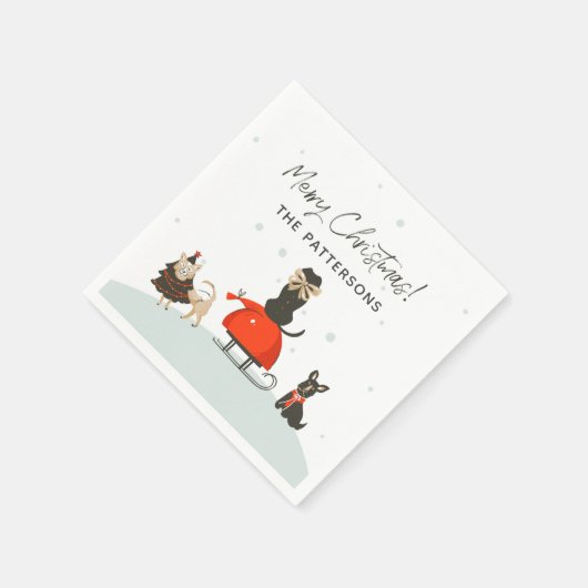 Serviette En Papier Joyeux Noël Whimsical mignon Chiens Personnalisé N (Coin)