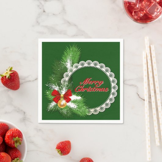 Serviette En Papier Joyeux Noël Wreath Green Napkins (En situation)