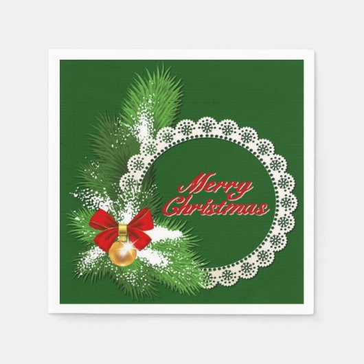 Serviette En Papier Joyeux Noël Wreath Green Napkins (Devant)