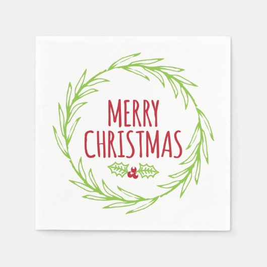 Serviette En Papier Joyeux Noël Wreath Holiday Napkins (Devant)