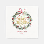 Serviette En Papier Joyeux Noël Wreath Joyeux Fête Napkins (Devant)