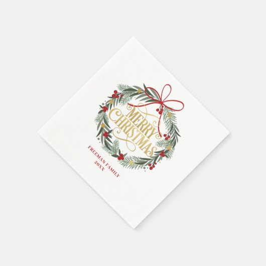 Serviette En Papier Joyeux Noël Wreath Joyeux Fête Napkins (Coin)