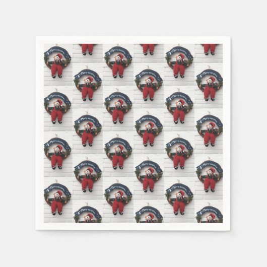 Serviette En Papier Joyeux Noël Wreath mignonne Teddy Bear Motif (Devant)