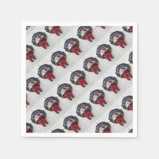 Serviette En Papier Joyeux Noël Wreath mignonne Teddy Bear Motif (Devant)