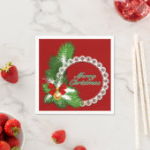 Serviette En Papier Joyeux Noël Wreath Red Napkins (En situation)