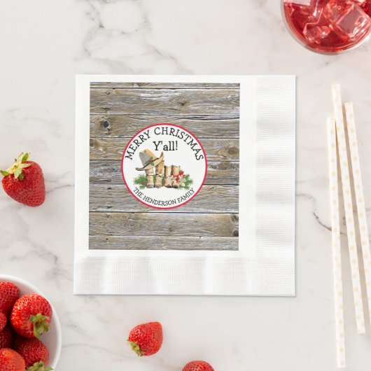 Serviette En Papier Joyeux Noël Y'all Country et Western Rustic (En situation)