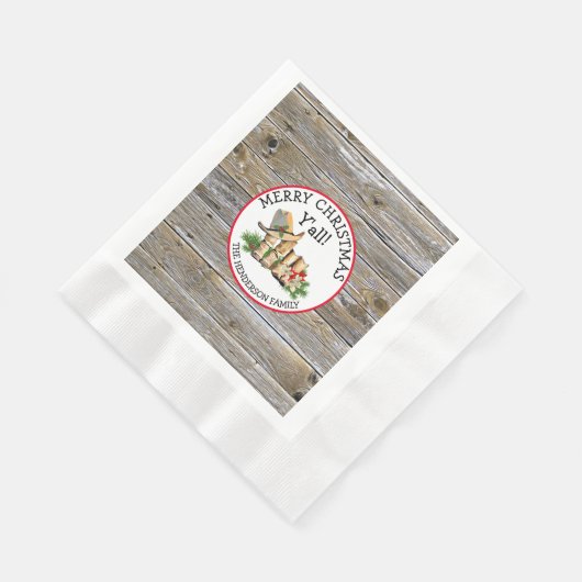 Serviette En Papier Joyeux Noël Y'all Country et Western Rustic (Coin)