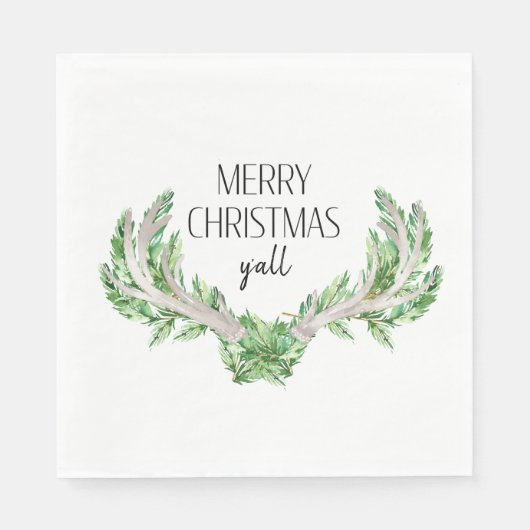 Serviette En Papier Joyeux Noël Y'all Foliing sur Antlers (Devant)