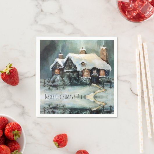 Serviette En Papier Joyeux Noël Y'All merveilleuse nuit d'hiver (En situation)