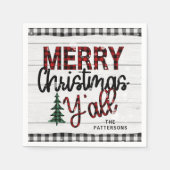 Serviette En Papier Joyeux Noël Y'all Rustic Plaid Trees Nom (Devant)