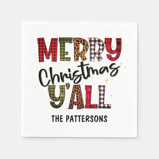 Serviette En Papier Joyeux Noël Y'all Tartan Nom de l'Empreinte de léo (Devant)