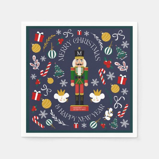 Serviette En Papier Joyeux noisette de Noël monogramme personnalisé (Devant)