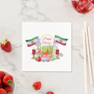 Serviette En Papier Joyeux Norooz Haft Sin avec des drapeaux Lion et S