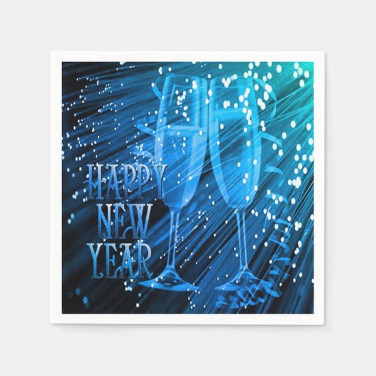 Serviette En Papier Joyeux Nouvel An Blue Sparkle Verres serviettes (Devant)