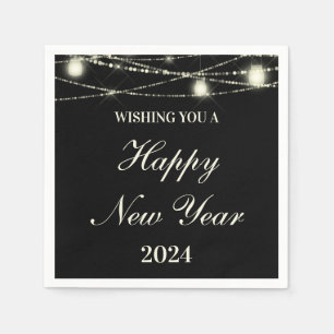 Serviette En Papier Joyeux Nouvel An Chaîne Lumière Jars Noir