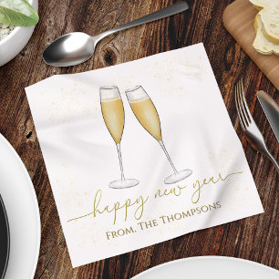 Serviette En Papier Joyeux Nouvel An Fête Champagne Aquarelle Or
