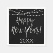 Serviette En Papier Joyeux Nouvel An Foil noir et argent (Devant)