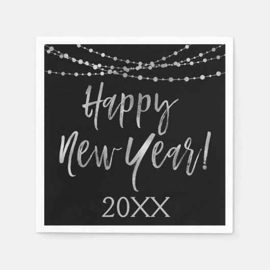 Serviette En Papier Joyeux Nouvel An Foil noir et argent (Devant)