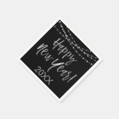 Serviette En Papier Joyeux Nouvel An Foil noir et argent (Coin)