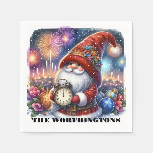 Serviette En Papier Joyeux Nouvel An Gnome Napkins (Devant)