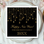 Serviette En Papier Joyeux Nouvel An Gold et Black String Lumières Per