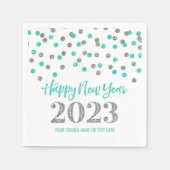 Serviette En Papier Joyeux Nouvel An Turquoise Silver Confetti 2023 (Devant)