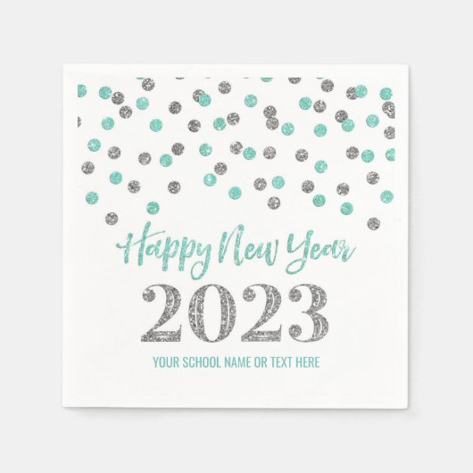 Serviette En Papier Joyeux Nouvel An Turquoise Silver Confetti 2023 (Devant)