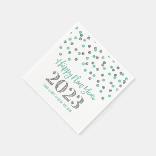 Serviette En Papier Joyeux Nouvel An Turquoise Silver Confetti 2023 (Coin)
