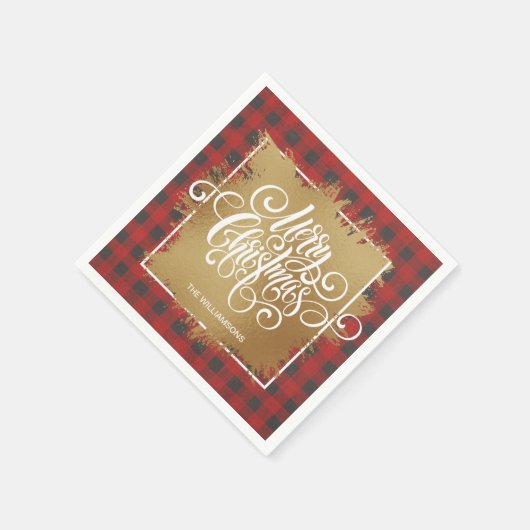 Serviette En Papier Joyeux or Buffle de Noël Plaid (Coin)