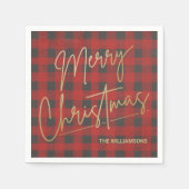 Serviette En Papier Joyeux or Noël Rouge Buffle Plaid (Devant)