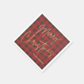 Serviette En Papier Joyeux or Noël Rouge Buffle Plaid (Coin)