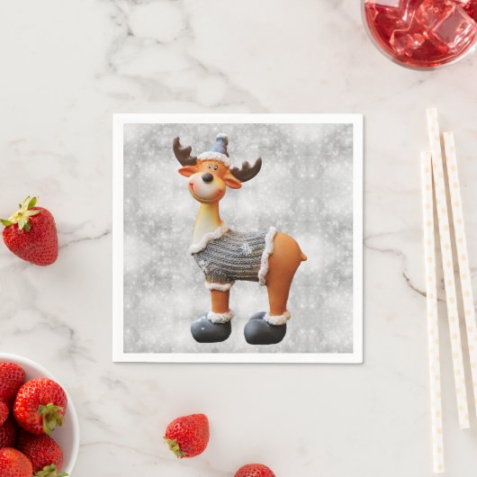 Serviette En Papier Joyeux orignal de Noël portant un casquette (En situation)