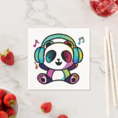 Serviette En Papier Joyeux Panda avec écouteurs écoutant de la musique (En situation)