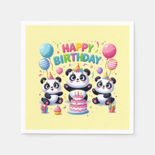 Serviette En Papier Joyeux Pandas d'anniversaire (Devant)