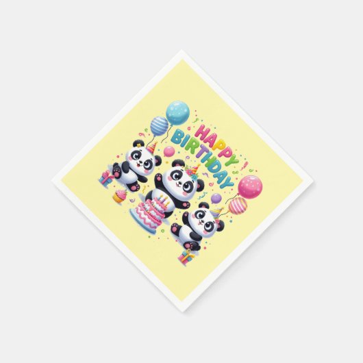 Serviette En Papier Joyeux Pandas d'anniversaire (Coin)