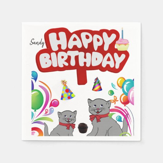 Serviette En Papier Joyeux Papier d'Anniversaire serviettes, Chats (Devant)