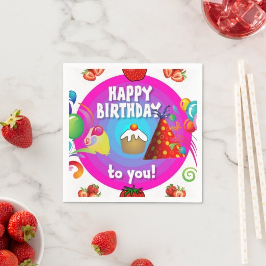 Serviette En Papier Joyeux Papier d'anniversaire serviettes, fraise (En situation)