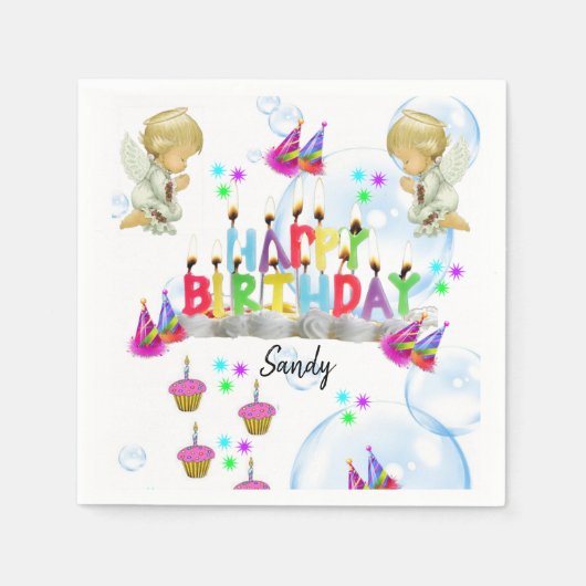 Serviette En Papier Joyeux Papier d'Anniversaire serviettes, Twin Ange (Devant)