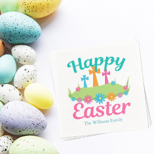 Serviette En Papier Joyeux Pâques Belle Floral Crosses Custom Party